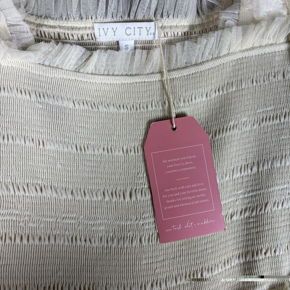 Ivy City Co Cloud Nine Sparkle Dress Ivory Sequin Smocked Maxi Women's S NWT - Picture 10 of 16